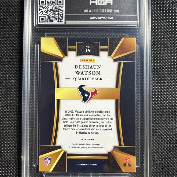2017 Panini Select Deshaun Watson Rc Rookie Hga 9 Mint Houston Texans - Picture 2 of 2